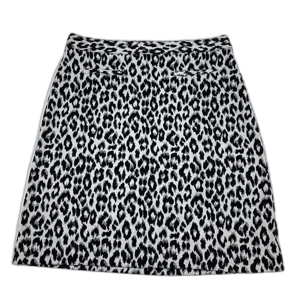 Talbots Skirt Womens Pencil Leopard Print Sz 10 White Black Stretch Mature Glam